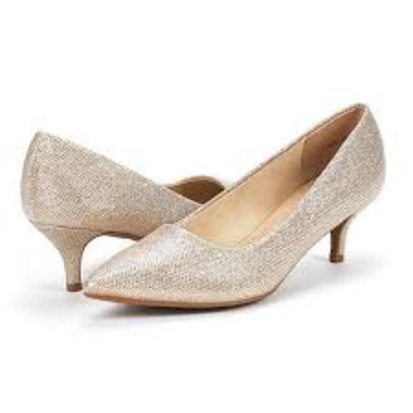 Dream Pairs New! Gold Glitter Pointed Toe Low Heels, Kitten Heels Pumps, Size 11 - Picture 1 of 15